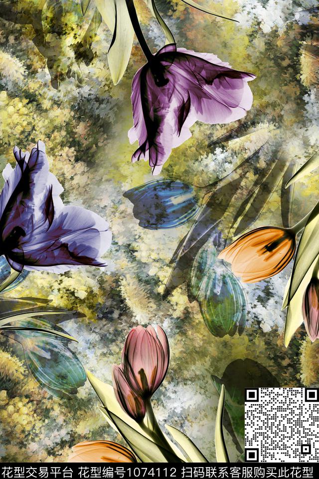 大花肌理香云纱数码印花华亿平台下载（图片编号: 1074112） - 瓦栏（Walan）