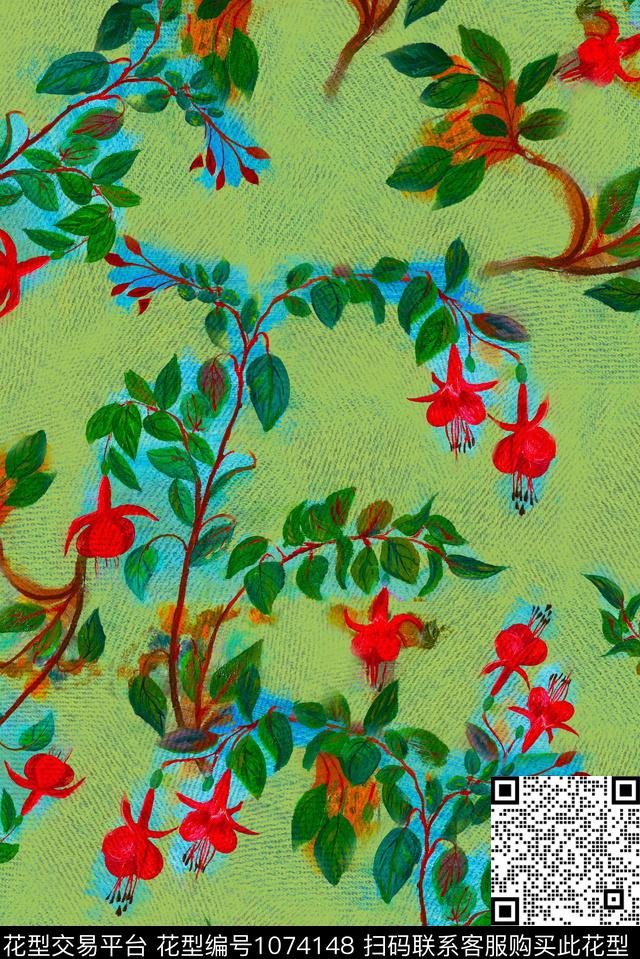 花卉复古数码印花华亿平台下载（图片编号: 1074148） - 瓦栏（Walan）