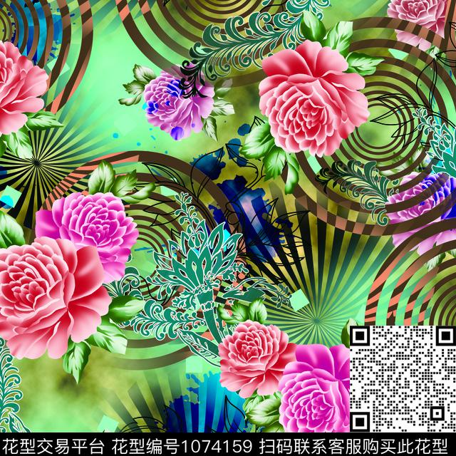 绘画小碎花抽象数码印花华亿平台下载（图片编号: 1074159） - 瓦栏（Walan）