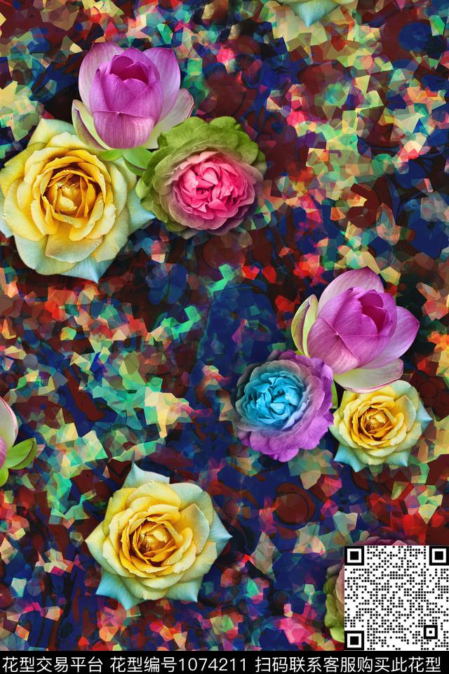 大花炫彩马赛克数码印花华亿平台下载（图片编号: 1074211） - 瓦栏（Walan）