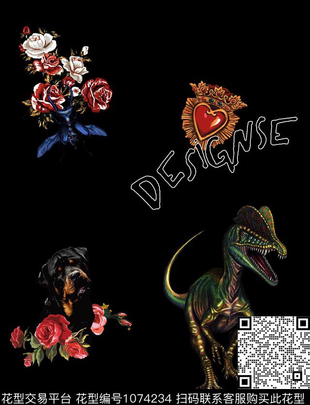 玫瑰花恐龙DOLCEGABBANA数码印花华亿平台下载（图片编号: 1074234） - 瓦栏（Walan）