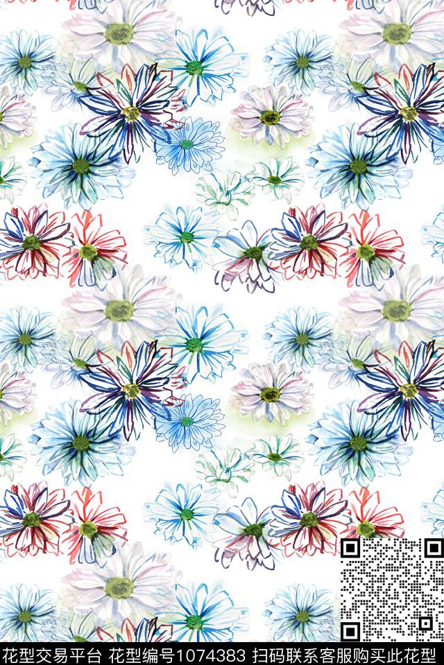 数码华亿平台花卉清爽底花卉数码印花华亿平台下载（图片编号: 1074383） - 瓦栏（Walan）