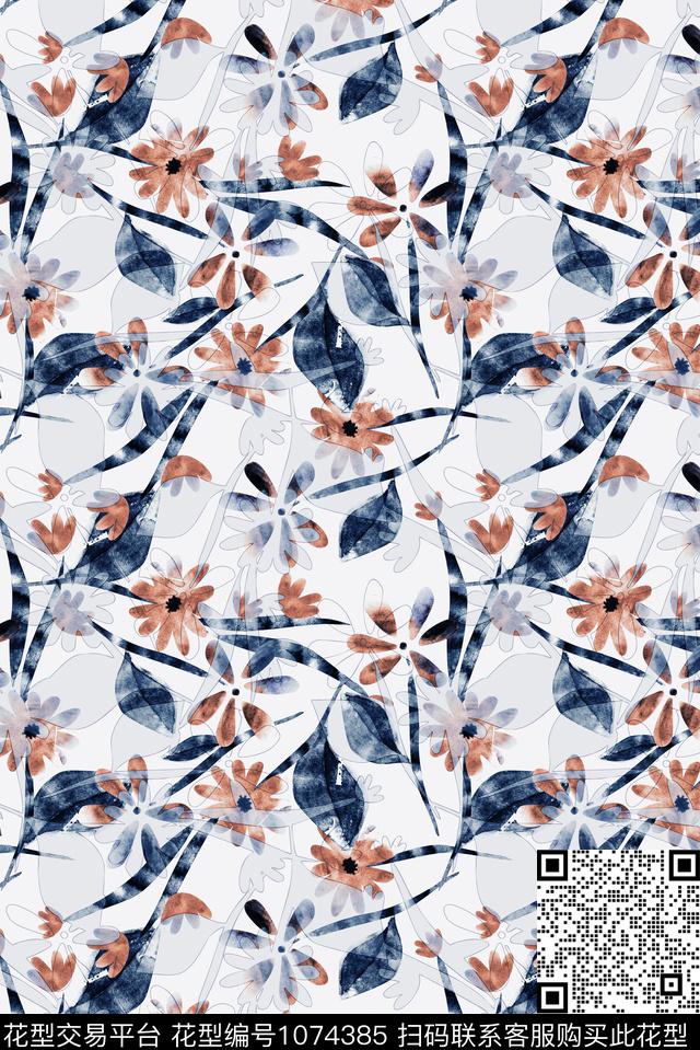 数码华亿平台花卉清爽底花卉数码印花华亿平台下载（图片编号: 1074385） - 瓦栏（Walan）