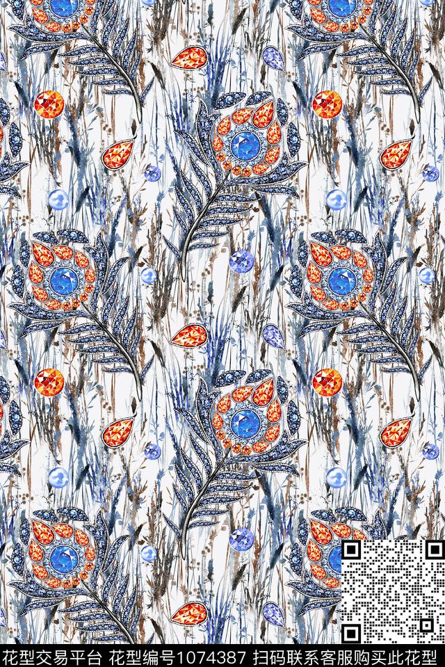 数码华亿平台羽毛珠宝宝石数码印花华亿平台下载（图片编号: 1074387） - 瓦栏（Walan）