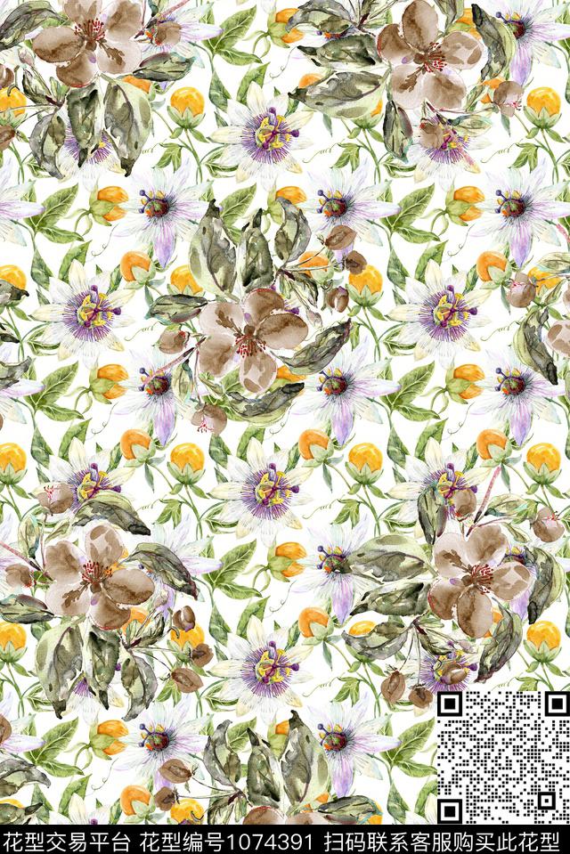 数码华亿平台花卉清爽底花卉数码印花华亿平台下载（图片编号: 1074391） - 瓦栏（Walan）