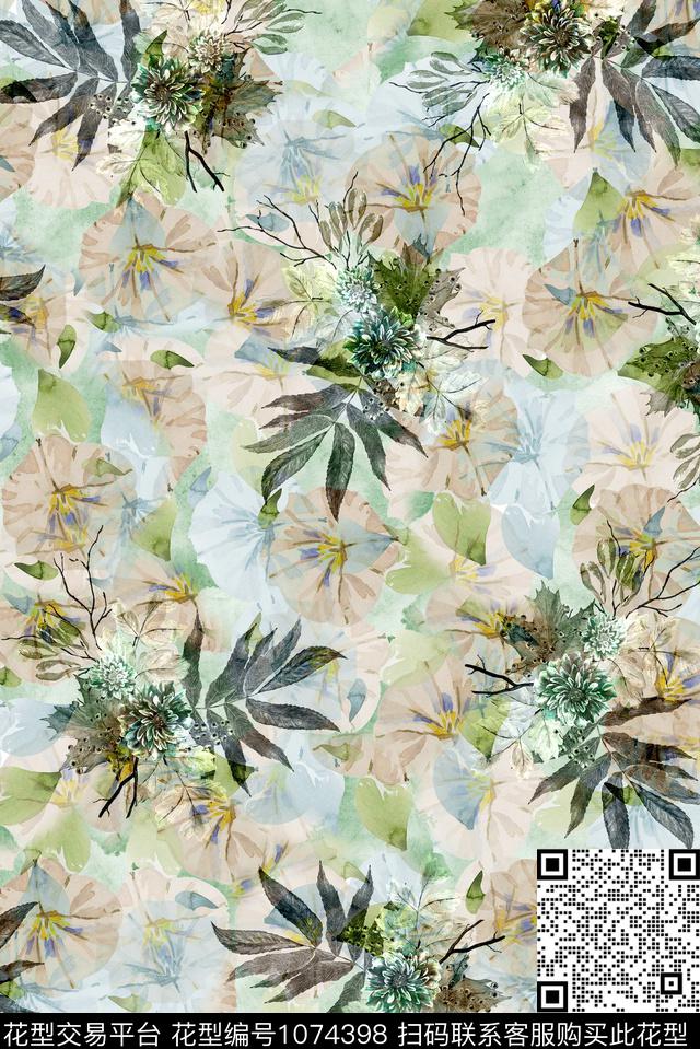 数码华亿平台花卉清爽底花卉数码印花华亿平台下载（图片编号: 1074398） - 瓦栏（Walan）