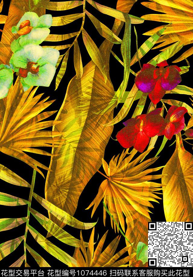 抽象绿植树叶大牌风数码印花华亿平台下载（图片编号: 1074446） - 瓦栏（Walan）