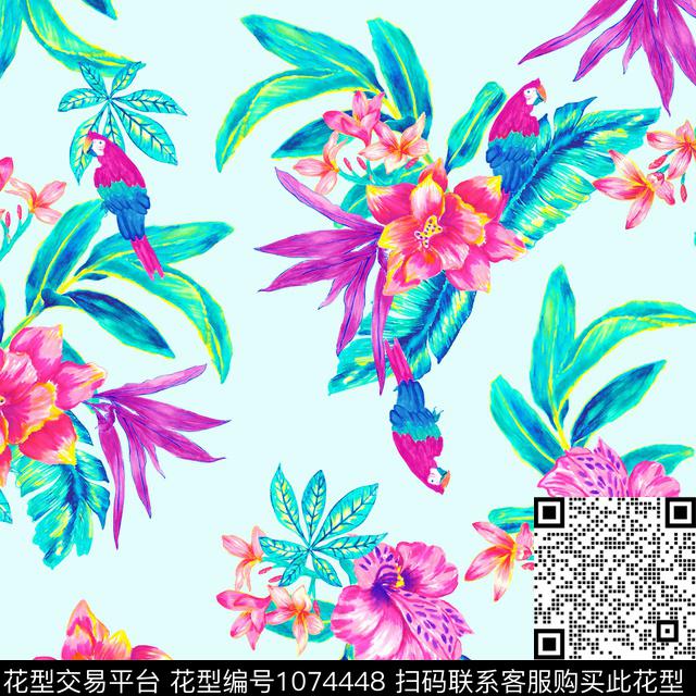 植物鹦鹉热带华亿平台数码印花华亿平台下载（图片编号: 1074448） - 瓦栏（Walan）