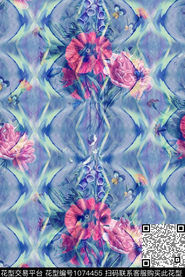 肌理抽象水彩花卉数码印花华亿平台下载（图片编号: 1074455） - 瓦栏（Walan）