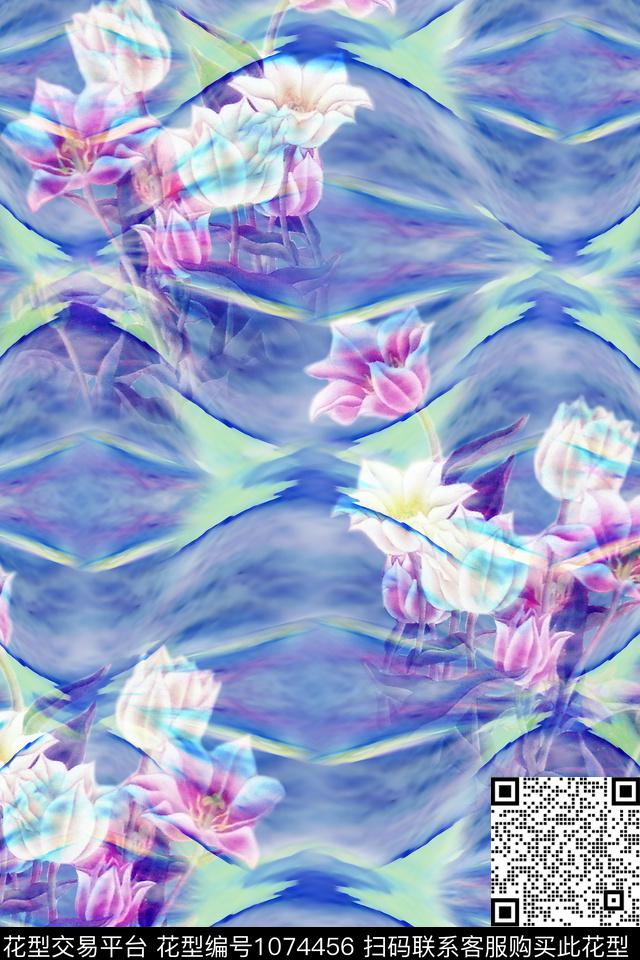 数码华亿平台肌理水彩花卉数码印花华亿平台下载（图片编号: 1074456） - 瓦栏（Walan）