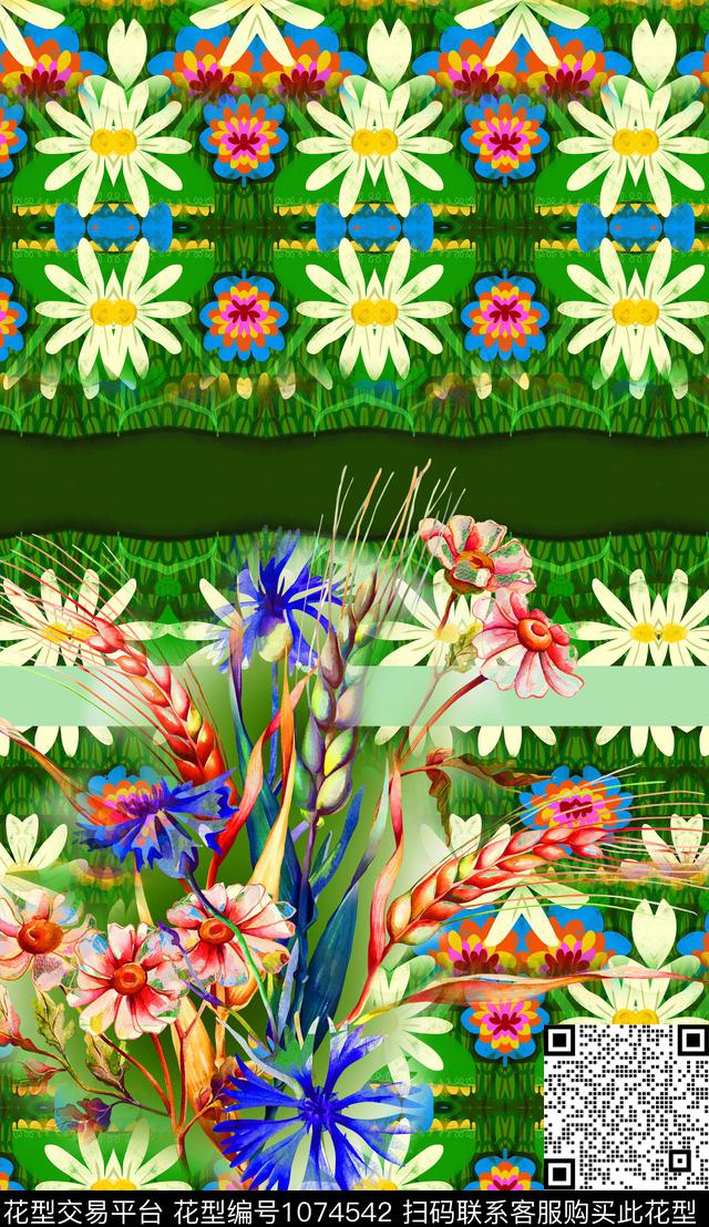 植物定位花花卉数码印花华亿平台下载（图片编号: 1074542） - 瓦栏（Walan）