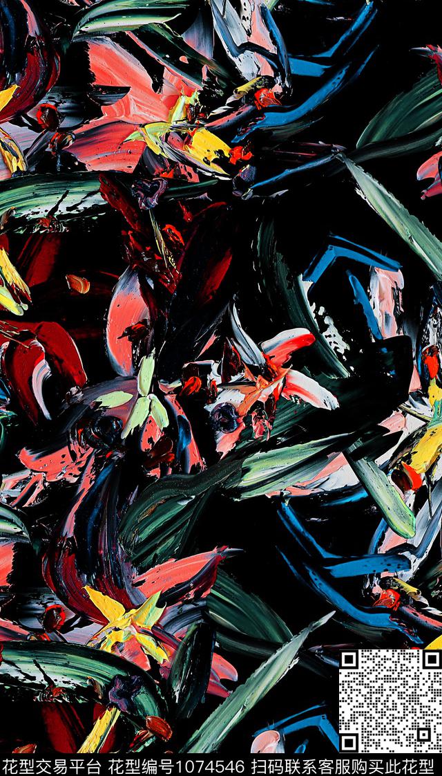 抽象兰花百合数码印花华亿平台下载（图片编号: 1074546） - 瓦栏（Walan）