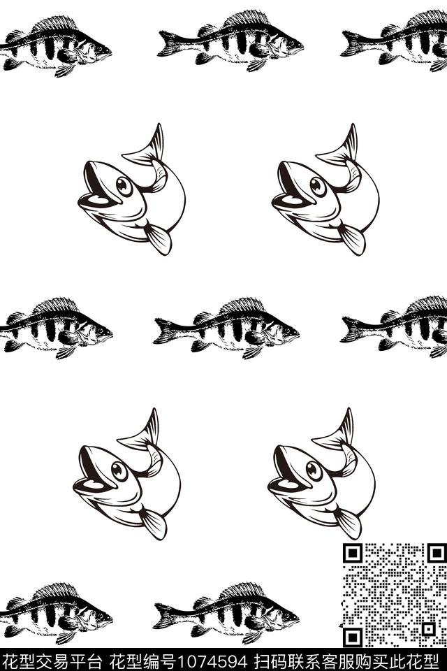 插画鲅鱼鱼骨数码印花华亿平台下载（图片编号: 1074594） - 瓦栏（Walan）