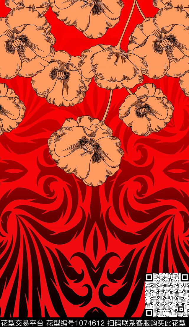 洋阳--定位大气花卉欧式花纹丝绸真丝传统印花华亿平台下载（图片编号: 1074612） - 瓦栏（Walan）
