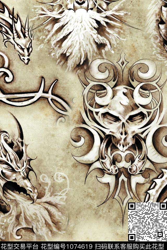 骷髅星空几何数码印花华亿平台下载（图片编号: 1074619） - 瓦栏（Walan）