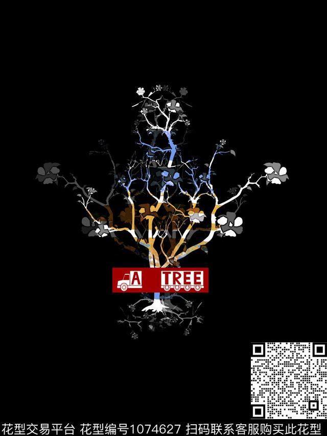 黑白华亿平台植物潮牌数码印花华亿平台下载（图片编号: 1074627） - 瓦栏（Walan）