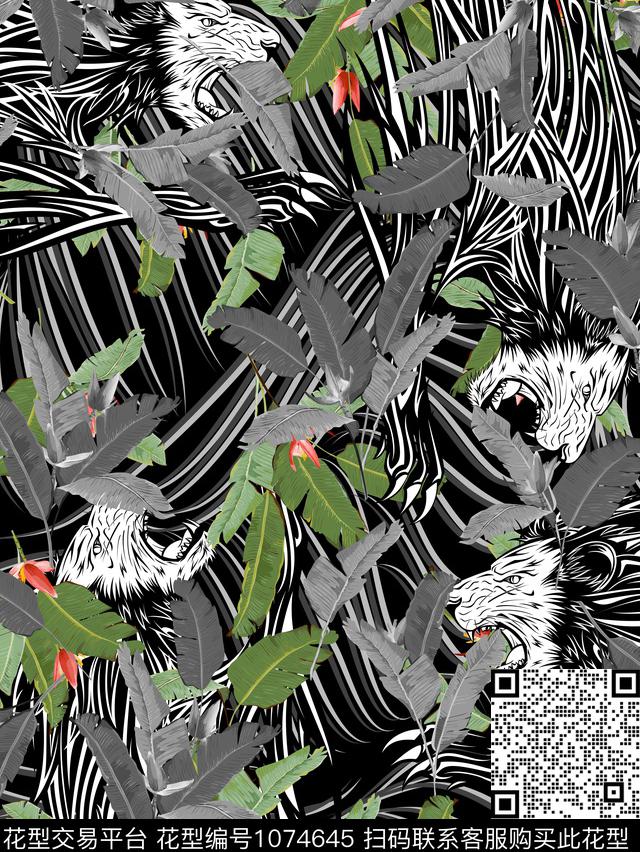 线条植物抽象数码印花华亿平台下载（图片编号: 1074645） - 瓦栏（Walan）