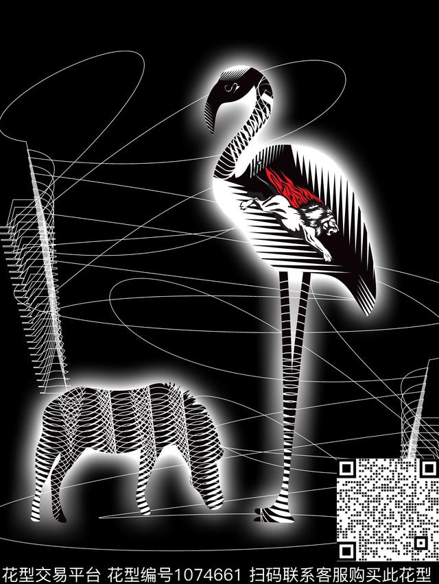 线条抽象剪影数码印花华亿平台下载（图片编号: 1074661） - 瓦栏（Walan）