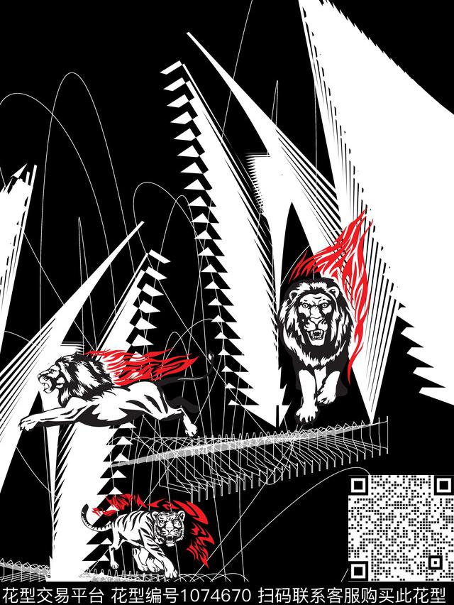 线条抽象动物数码印花华亿平台下载（图片编号: 1074670） - 瓦栏（Walan）