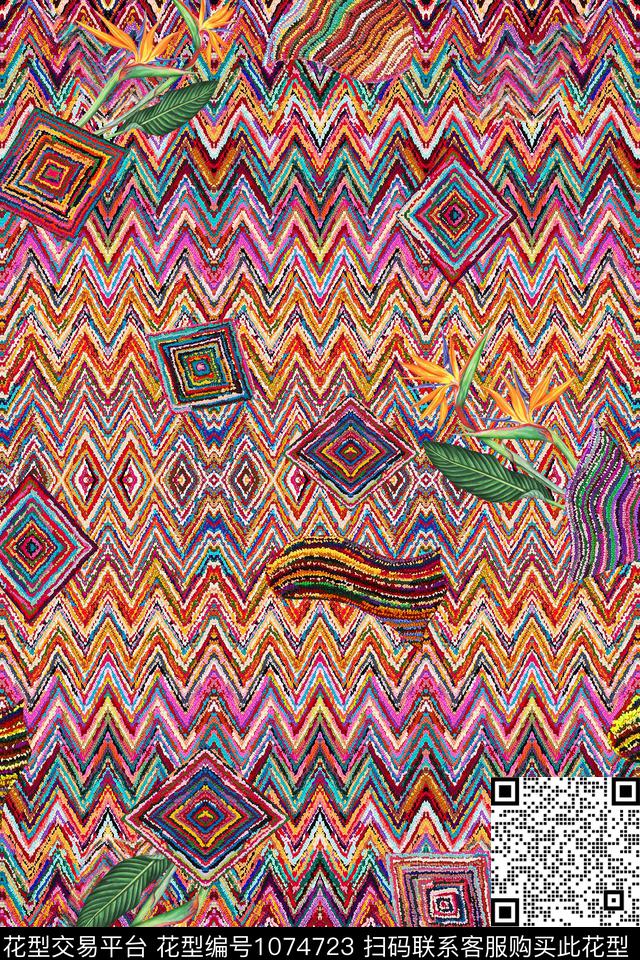 民族风抽象几何数码印花华亿平台下载（图片编号: 1074723） - 瓦栏（Walan）