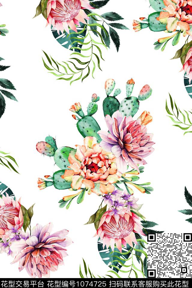 植物仙人掌花卉数码印花华亿平台下载（图片编号: 1074725） - 瓦栏（Walan）