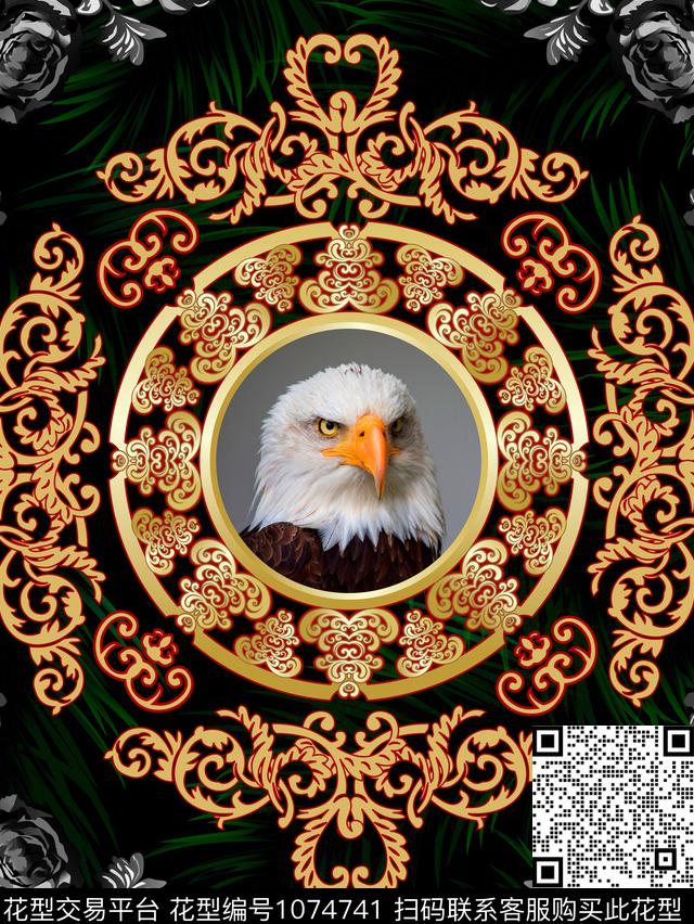 动物花卉老鹰欧式定位花数码印花华亿平台下载（图片编号: 1074741） - 瓦栏（Walan）