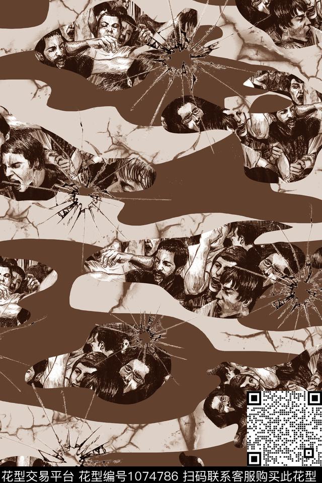 男装插画迷彩数码印花华亿平台下载（图片编号: 1074786） - 瓦栏（Walan）