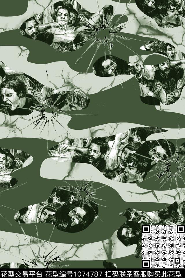 男装插画迷彩数码印花华亿平台下载（图片编号: 1074787） - 瓦栏（Walan）