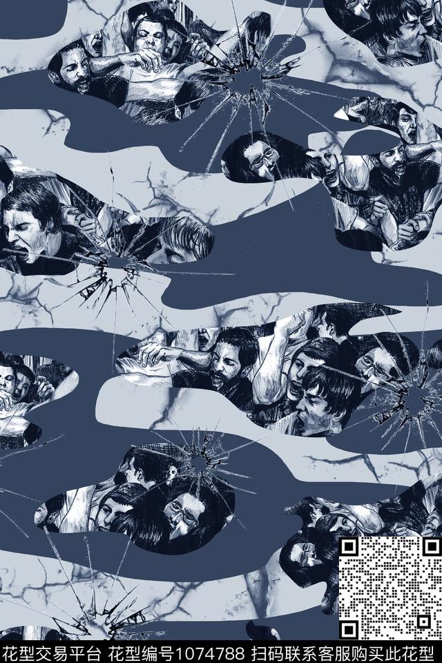 男装插画迷彩数码印花华亿平台下载（图片编号: 1074788） - 瓦栏（Walan）