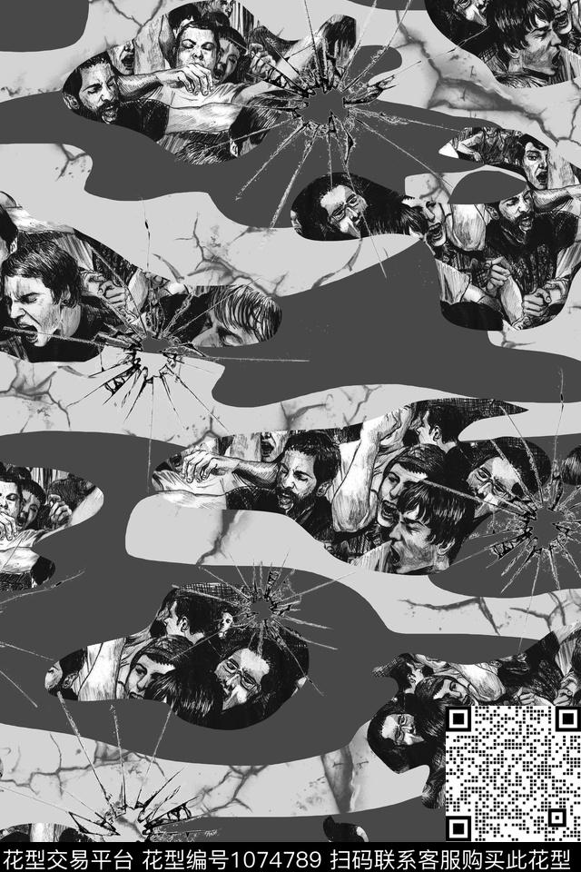 男装插画迷彩数码印花华亿平台下载（图片编号: 1074789） - 瓦栏（Walan）