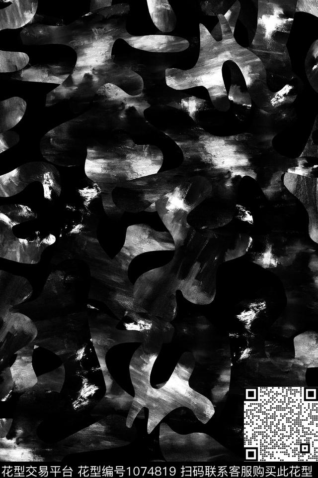 抽象男装笔触数码印花华亿平台下载（图片编号: 1074819） - 瓦栏（Walan）