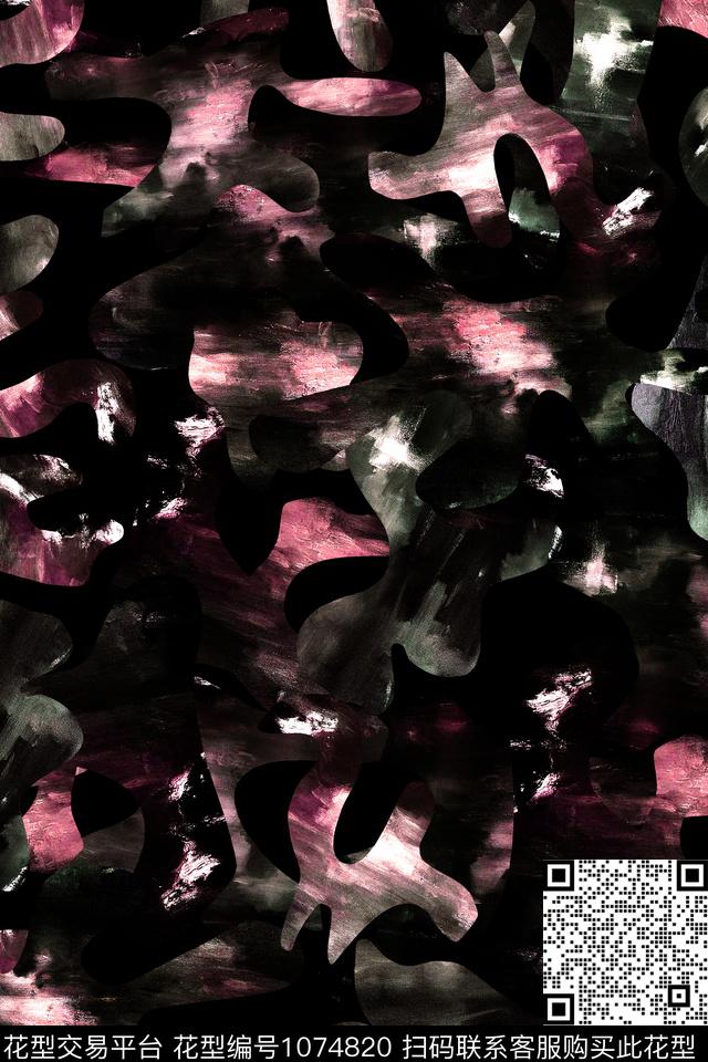 抽象男装笔触数码印花华亿平台下载（图片编号: 1074820） - 瓦栏（Walan）