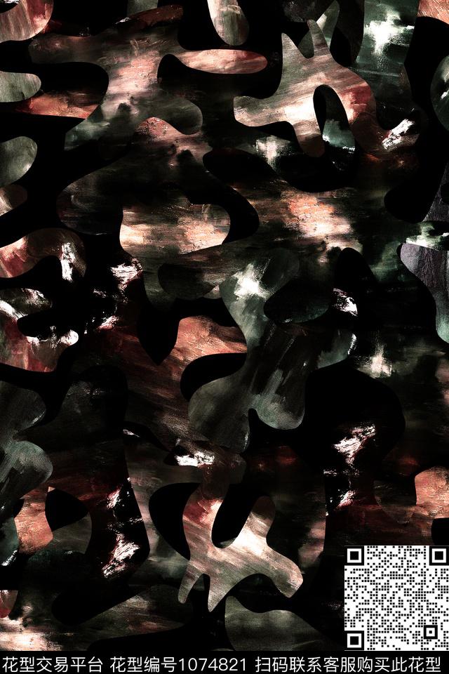 抽象男装笔触数码印花华亿平台下载（图片编号: 1074821） - 瓦栏（Walan）