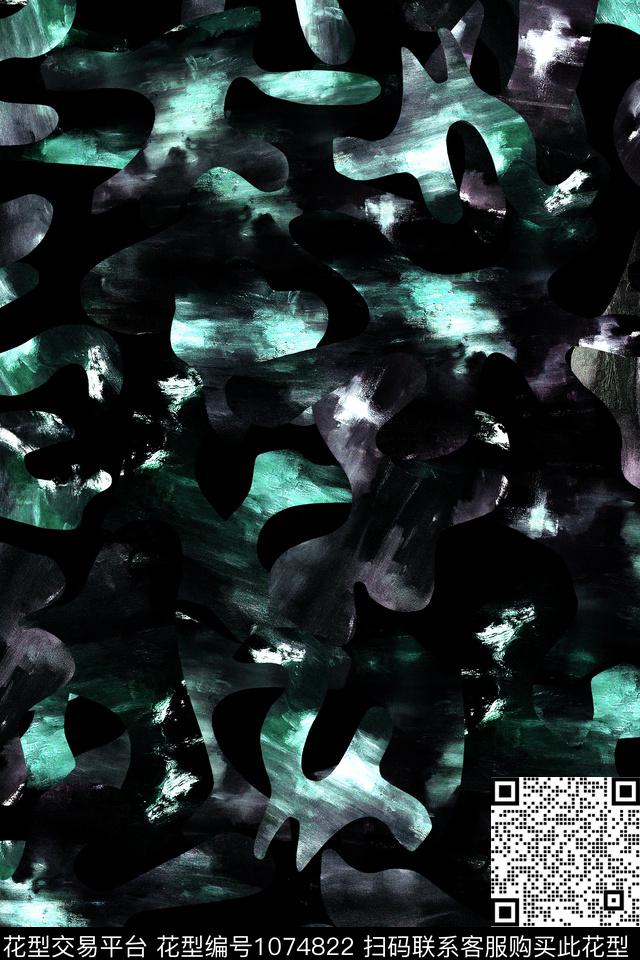 抽象男装笔触数码印花华亿平台下载（图片编号: 1074822） - 瓦栏（Walan）