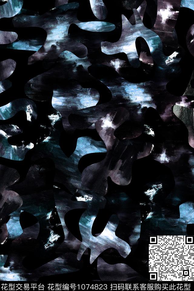 抽象男装笔触数码印花华亿平台下载（图片编号: 1074823） - 瓦栏（Walan）