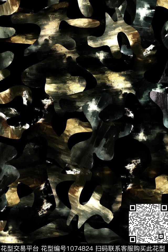 抽象男装笔触数码印花华亿平台下载（图片编号: 1074824） - 瓦栏（Walan）