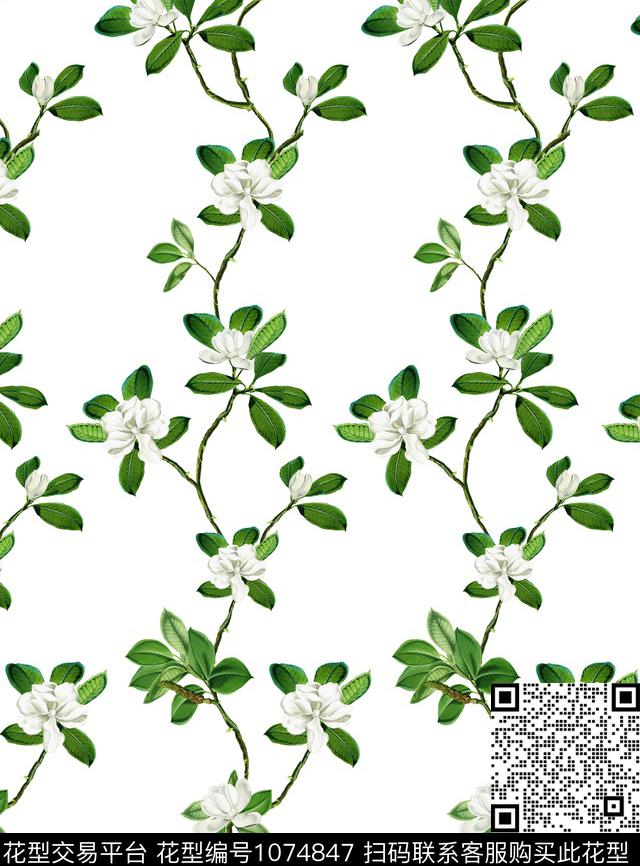 手绘花卉清爽底花卉花卉传统印花华亿平台下载（图片编号: 1074847） - 瓦栏（Walan）