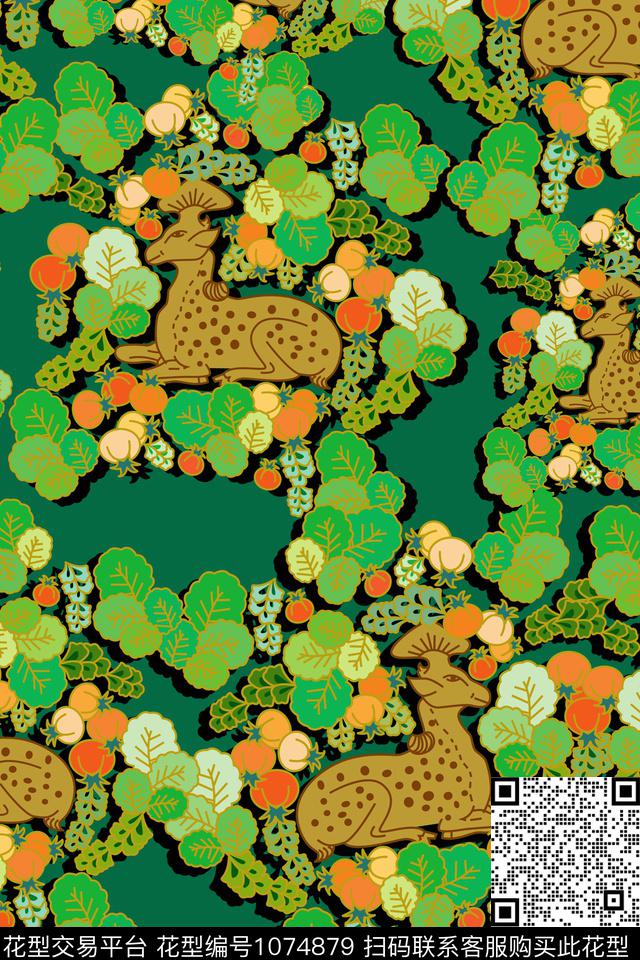 趣味动物清爽底花卉数码印花华亿平台下载（图片编号: 1074879） - 瓦栏（Walan）