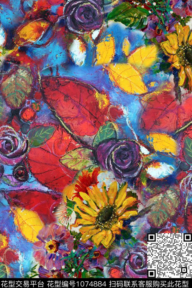 抽象花卉油画华亿平台数码印花华亿平台下载（图片编号: 1074884） - 瓦栏（Walan）