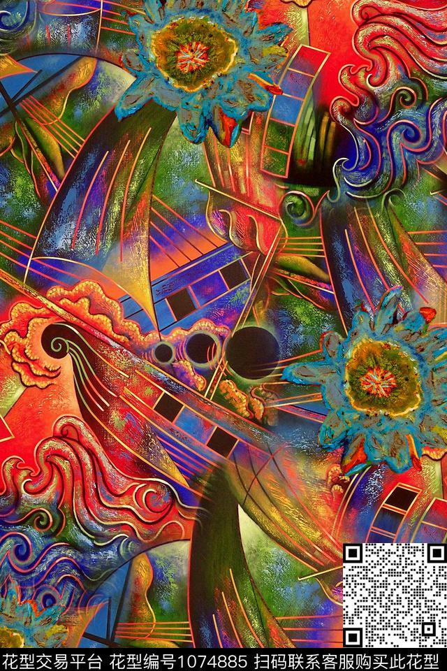 抽象花卉油画华亿平台数码印花华亿平台下载（图片编号: 1074885） - 瓦栏（Walan）