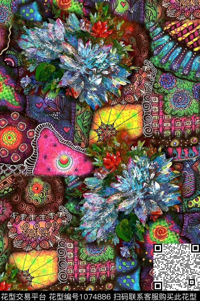 抽象花卉油画华亿平台数码印花华亿平台下载（图片编号: 1074886） - 瓦栏（Walan）