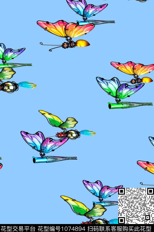 休闲几何蝴蝶数码印花华亿平台下载（图片编号: 1074894） - 瓦栏（Walan）