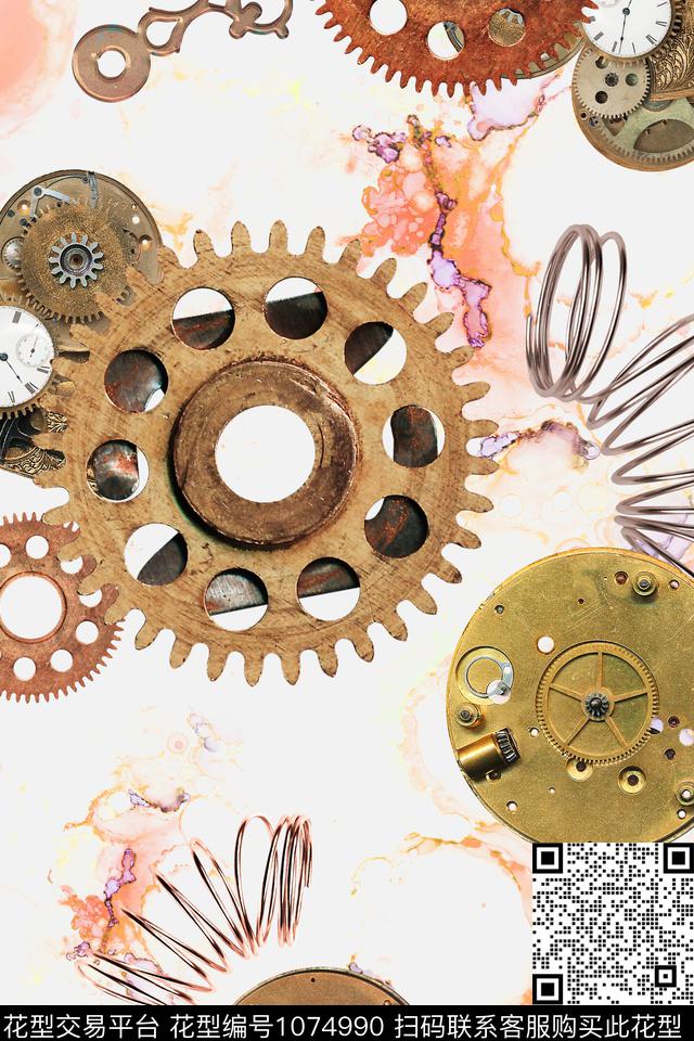 泼墨趣味齿轮数码印花华亿平台下载（图片编号: 1074990） - 瓦栏（Walan）