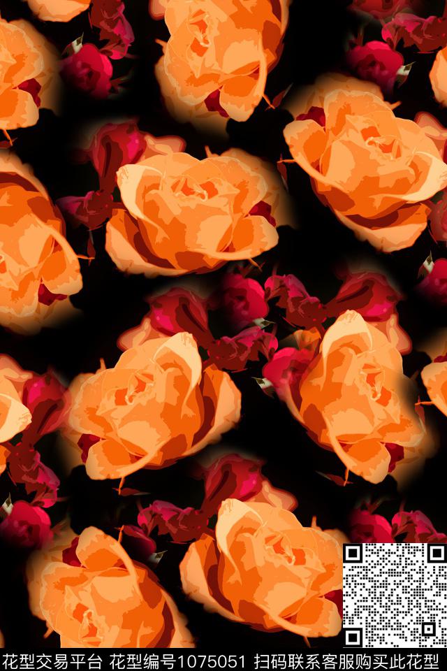 玫瑰花女装年轻女性数码印花华亿平台下载（图片编号: 1075051） - 瓦栏（Walan）