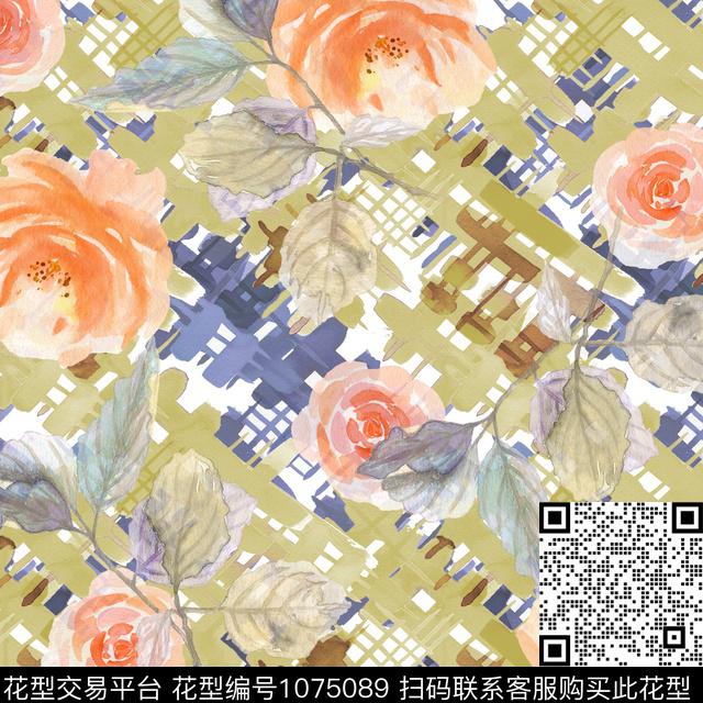 花卉绿植树叶抽象笔触数码印花华亿平台下载（图片编号: 1075089） - 瓦栏（Walan）