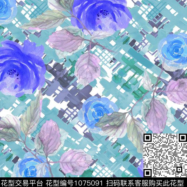 花卉绿植树叶抽象笔触数码印花华亿平台下载（图片编号: 1075091） - 瓦栏（Walan）