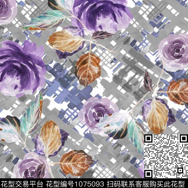 花卉绿植树叶抽象笔触数码印花华亿平台下载（图片编号: 1075093） - 瓦栏（Walan）