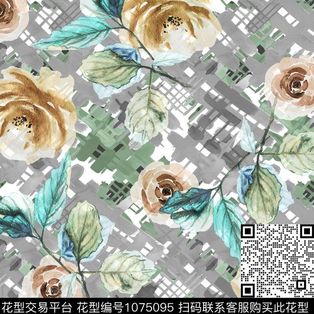 花卉绿植树叶抽象笔触数码印花华亿平台下载（图片编号: 1075095） - 瓦栏（Walan）