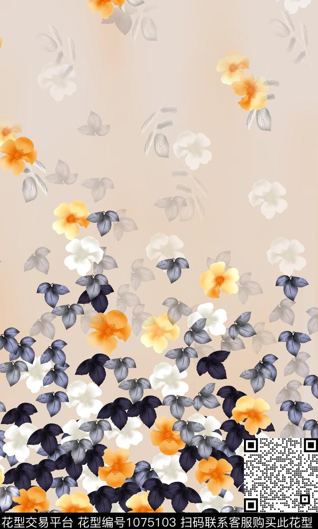 小碎花渐变真丝连衣裙数码印花华亿平台下载（图片编号: 1075103） - 瓦栏（Walan）