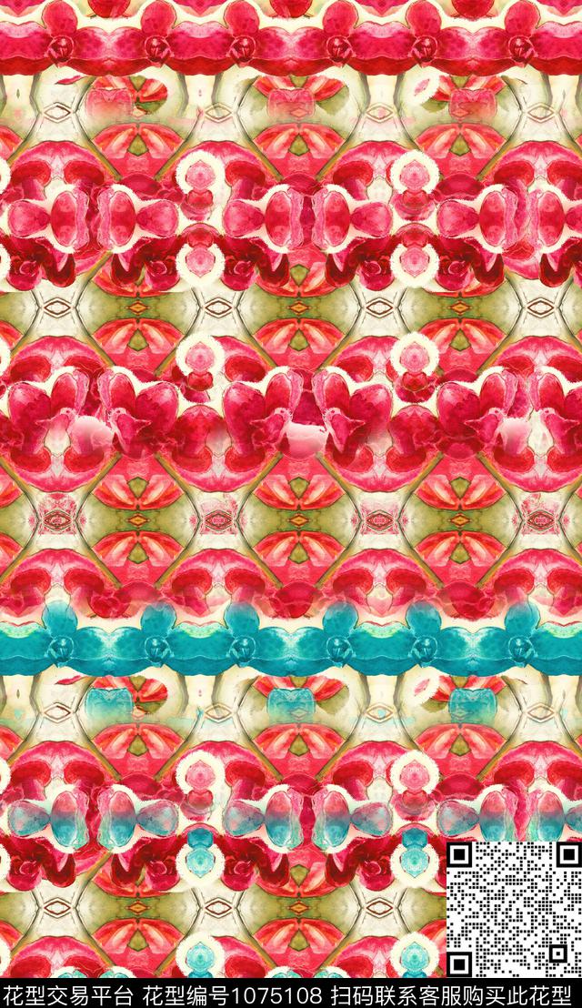 波西米亚花纹对比数码印花华亿平台下载（图片编号: 1075108） - 瓦栏（Walan）